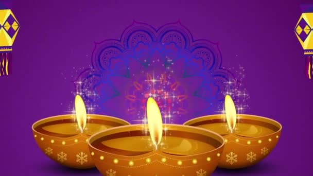 Feliz Festival Diwali Luzes Skylamp Colorido Com Diya Decorativo — Vídeo de Stock