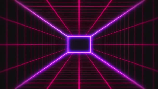 Astratto Tunnel Retrò Griglia Luci Neon Luminose Luminose — Video Stock