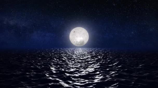 Luna Peste Mare Reflecții Luminoase Apă — Videoclip de stoc
