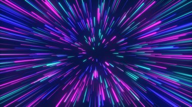 Mor ve mavi neon renkli soyut uzay yolculuğu