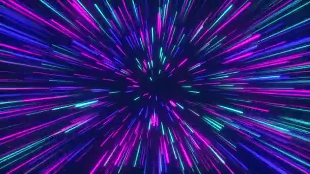 Viagem Espacial Abstrata Roxo Azul Neon Brilho Cores — Vídeo de Stock