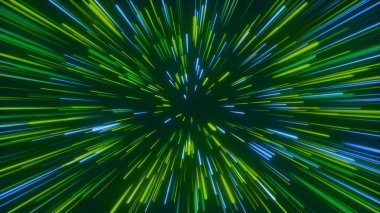 Yeşil ve mavi neon renkli soyut uzay yolculuğu