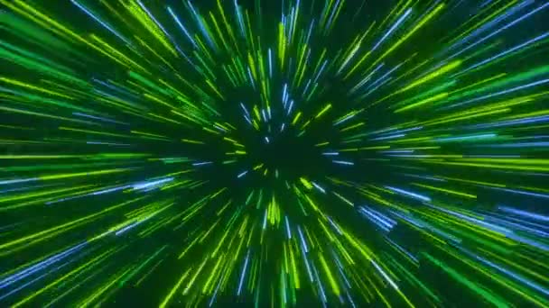 在绿色和蓝色霓虹灯中的抽象空间旅行 — 图库视频影像