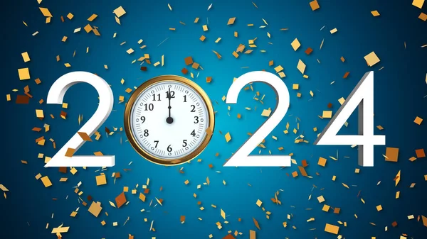 2024 Text with Gold Clock and Confetti blast