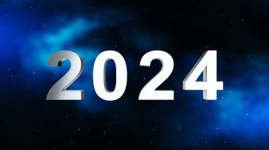 Mavi arkaplanda Mutlu yıllar 2024 metni