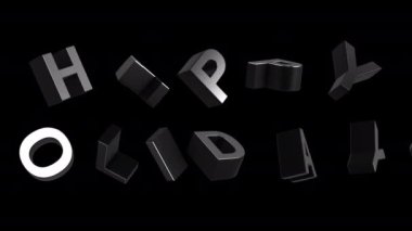 Alpha Matte ile siyah arkaplan üzerine 3D Metal Mutlu Bayramlar