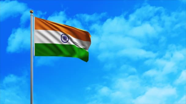 Bandera India Que Fluye Viento — Vídeos de Stock