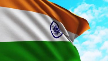 Hindistan bayrağının yakınında rüzgarda sallanıyor.