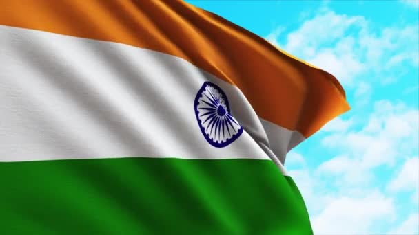 Close National Flag India Waving Wind — Stock Video