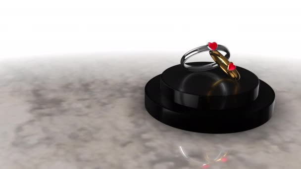 Valentijnsdag Concept Met Paar Ringen Podium — Stockvideo