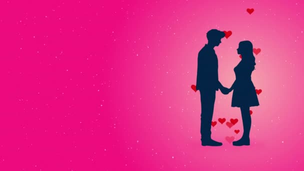 Silhouette Couple Holding Hands Hearts — Stock Video