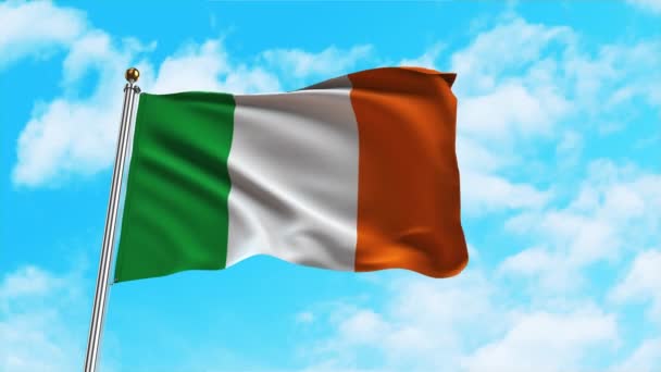 Bandera Irlanda Ondeando Cielo — Vídeos de Stock
