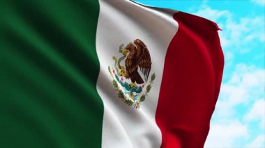 Meksika ulusal bayrağına yakın çekim rüzgarda dalgalanıyor