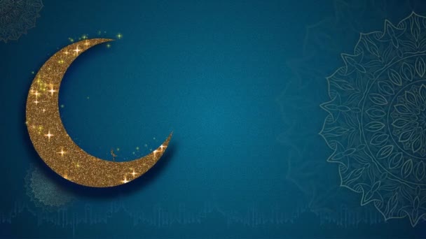 Třpytivé Zlato Silueta Mešity Měsícem — Stock video