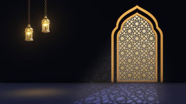 Işık huzmeleri ve Laternleri olan İslami cami penceresi