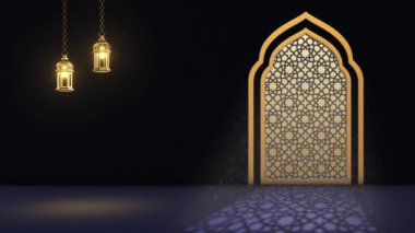 Işık ve fenerli İslami cami penceresi