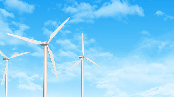 Wind turbine with blue sky and moving clouds