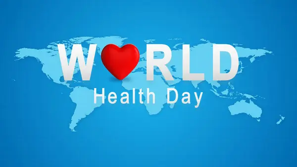 World health day text with heart on world map