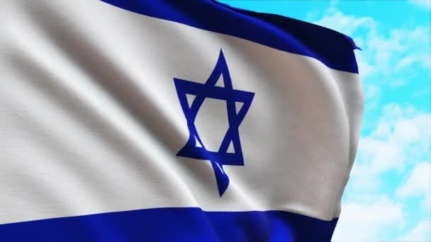 Primo Piano Della Bandiera Nazionale Israele Sventola Nel Vento — Video Stock