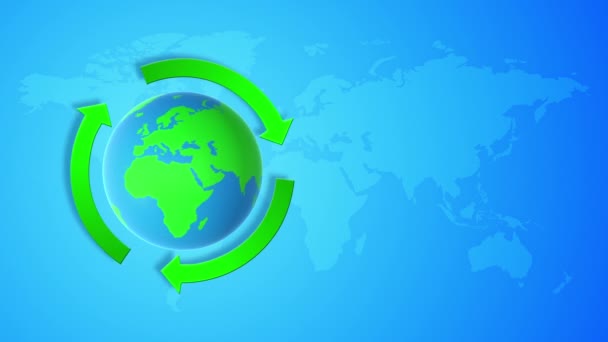 世界地图背景上的绿箭形地球 — 图库视频影像