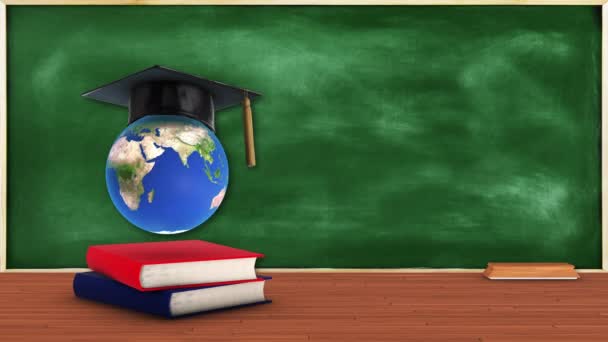Educación Empresarial Global Cap Graduación Con Earth Globe — Vídeos de Stock