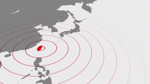 Mapa Světa Taiwanském Zemětřesení Seizmickými Vlnami Kopírovací Prostor — Stock video