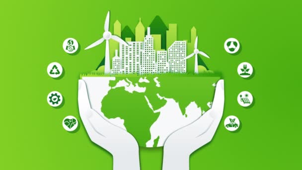 Ziemia Ekologiczne Zielone Miasto Ikony Ekologiczną Koncepcją — Wideo stockowe