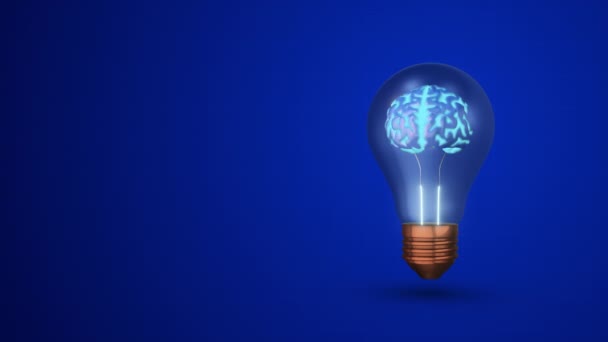 Brillante Cervello Umano Una Lampadina Sfondo Blu — Video Stock