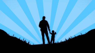Babalar Günü geçmişi olan baba ve çocuk silueti.