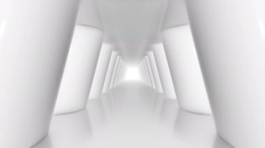 Sütunları olan gelecekçi boş beyaz koridor
