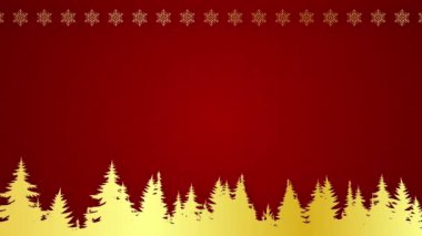 Kırmızı üzerinde kar taneleri olan siluetli ağaçlar