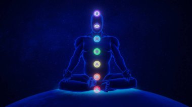 Işıldayan Enerji Merkezli Çakra Meditasyon Silueti