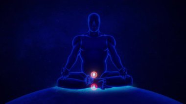 Işıldayan Enerji Merkezli Çakra Meditasyon Silueti