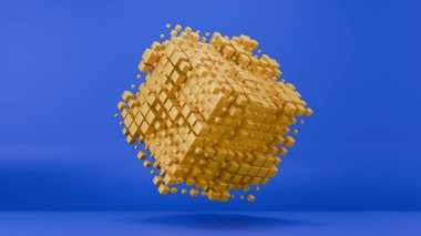 Mavi Arkaplanda Soyut Canlı Sarı Küpler