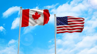 Kanada bayrağı ve Amerika gökyüzünde dalgalanıyor