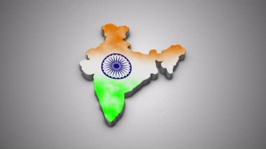 Üzerinde Ulusal Bayrak Renkleri ve Ashoka Çakrası olan 3 boyutlu Hindistan Haritası