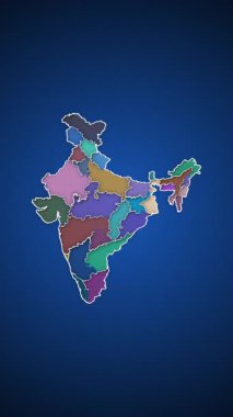 Hindistan Siyasi Haritası Üç Renkli Animasyon