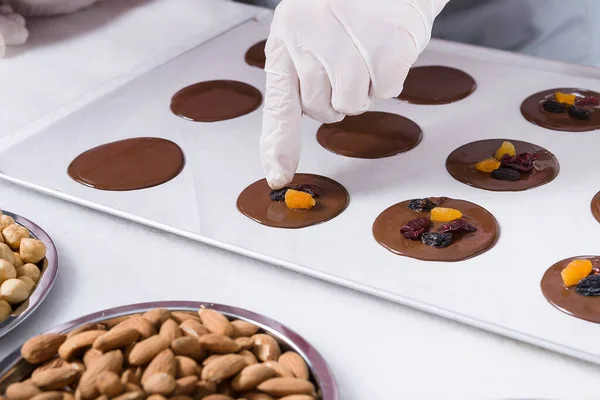 Sections of handmade chocolate production stages