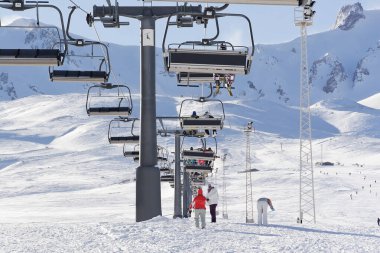 view of the ski resort and the winter day