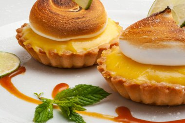 fresh homemade pie with lemon, mint and chocolate.