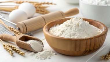 un ve buğday kulakları masada.