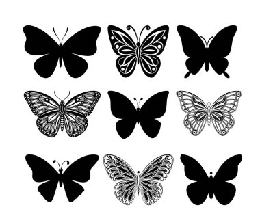 Kelebek logo simgeleri ve siluet koleksiyonu
