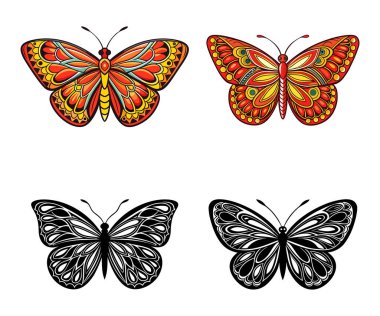 Kelebek logo simgeleri ve siluet koleksiyonu