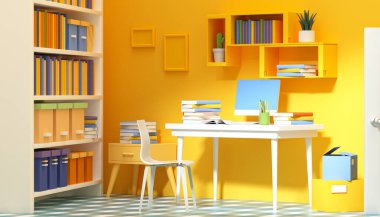 3d Reading Learning Scene Chair Table Book and Computer