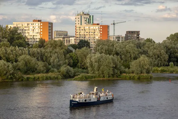 stock image Warsaw, Vistula River, National Stadium, Swietokrzyski Bridge, construction of a footbridge, Nadwislany Boulevard