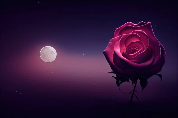 beautiful rose flower on a dark background and moon light dramatic