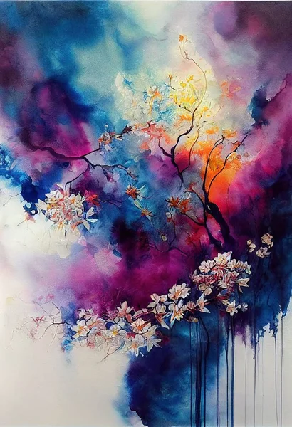 floral and flower watercolor painting abstract