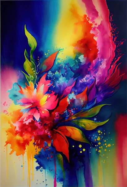 floral and flower watercolor painting abstract