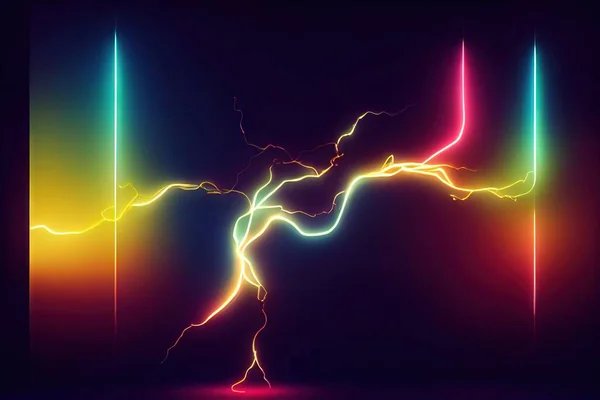 neon glow glowing light lines and lightning, vector abstract background, illustration