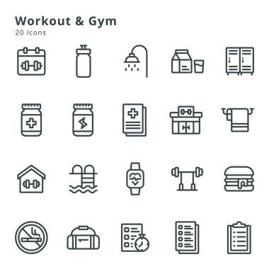 20 icons workout, gym and related topic